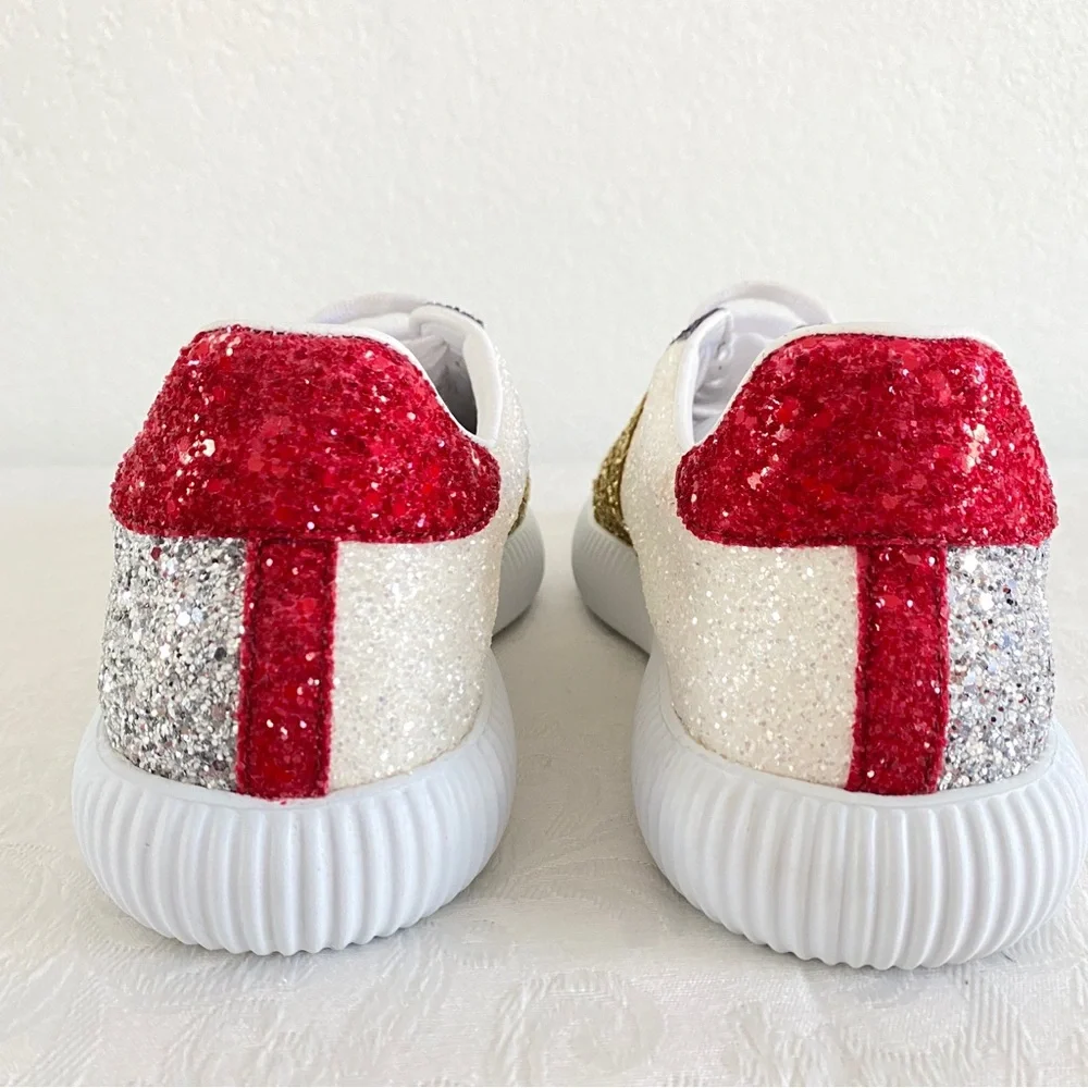 LANVIN GLEN LOW TOP SNEAKERS - SILVER/RED